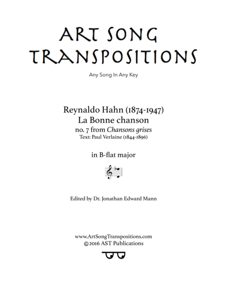 HAHN: La bonne chanson (transposed to B-flat major)