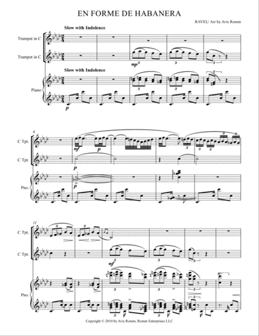 Ravel: Habanera Trumpet Solo scores gallery preview page 1