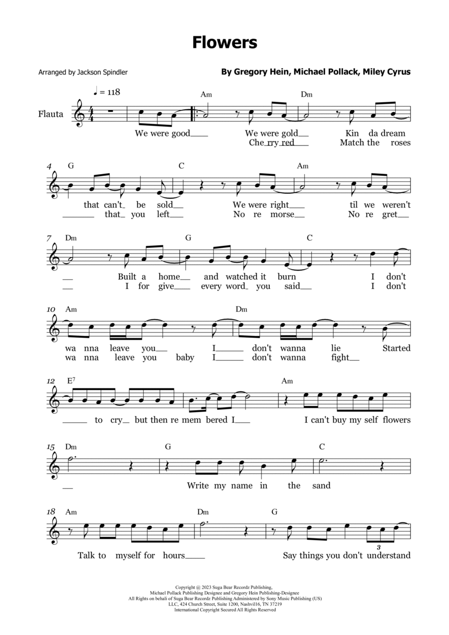 Flowers Flute Solo scores gallery preview page 1