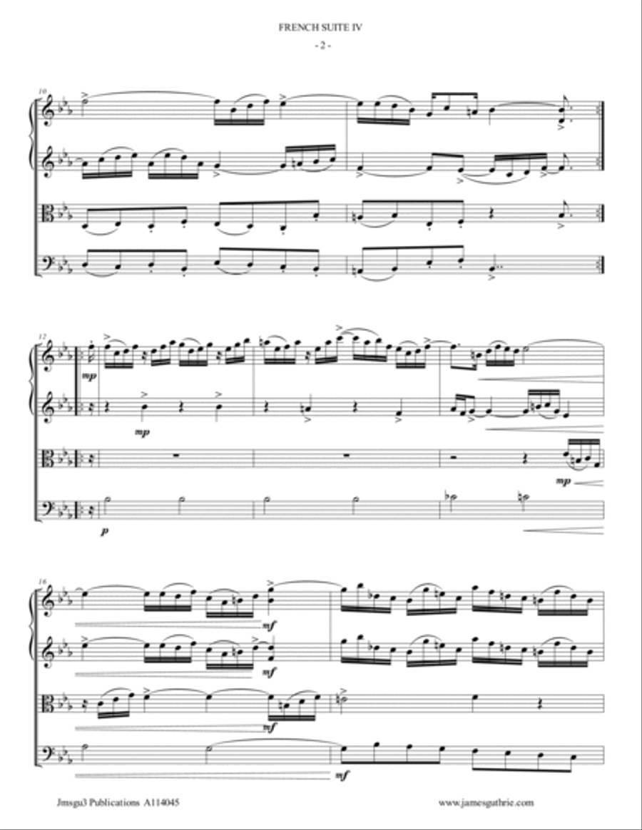 BACH: French Suite No. 4 BWV 815 for String Quartet String Quartet scores gallery preview page 2
