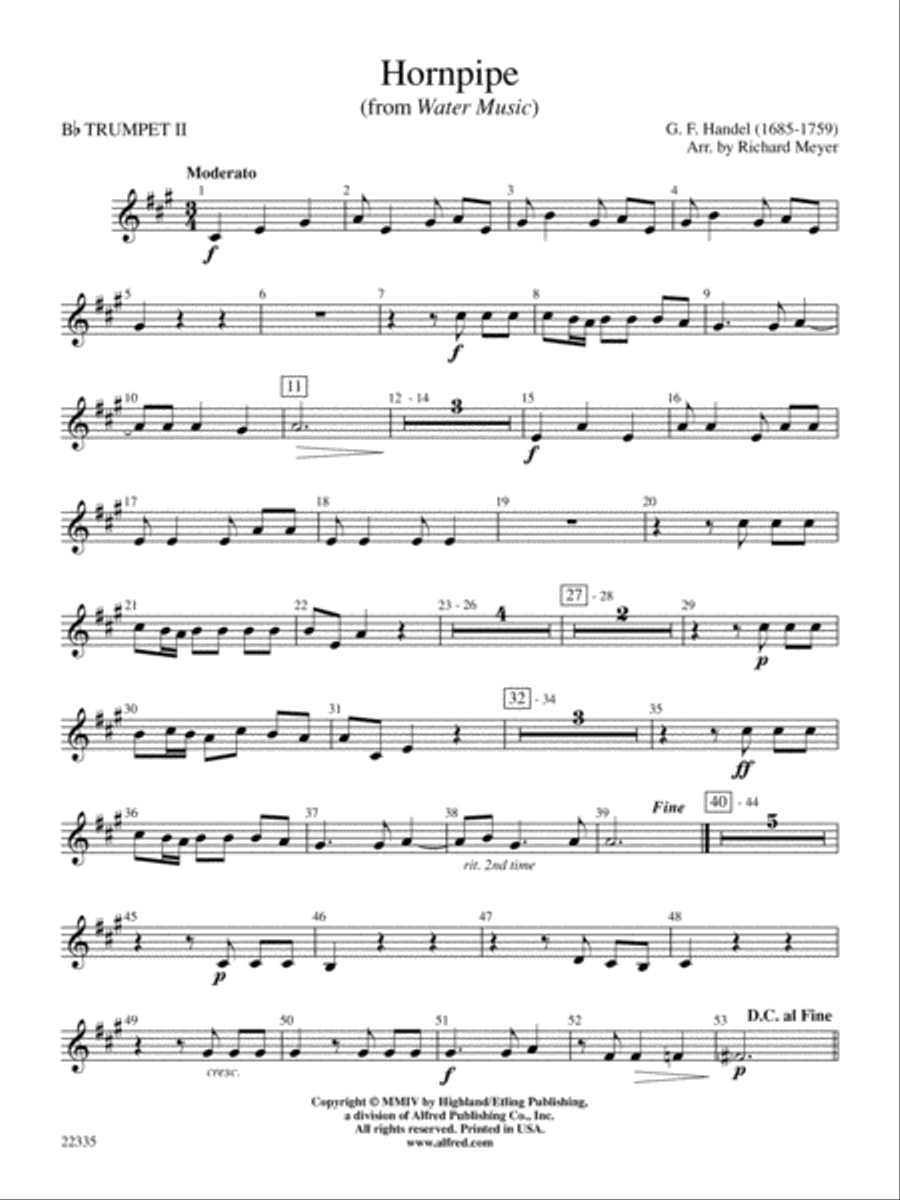 Hornpipe (from Water Music): 2nd B-flat Trumpet Full Orchestra scores gallery preview page 1