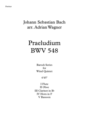 Book cover for Praeludium BWV 548 (Johann Sebastian Bach) Wind Quintet arr. Adrian Wagner
