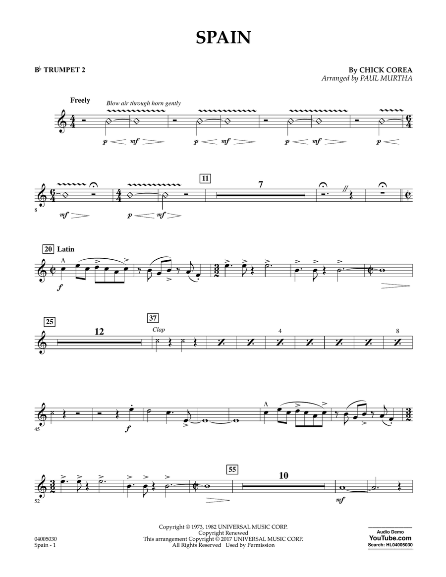 Spain - Bb Trumpet 2 Spain - Bb Trumpet 2 Concert Band scores gallery preview page 1