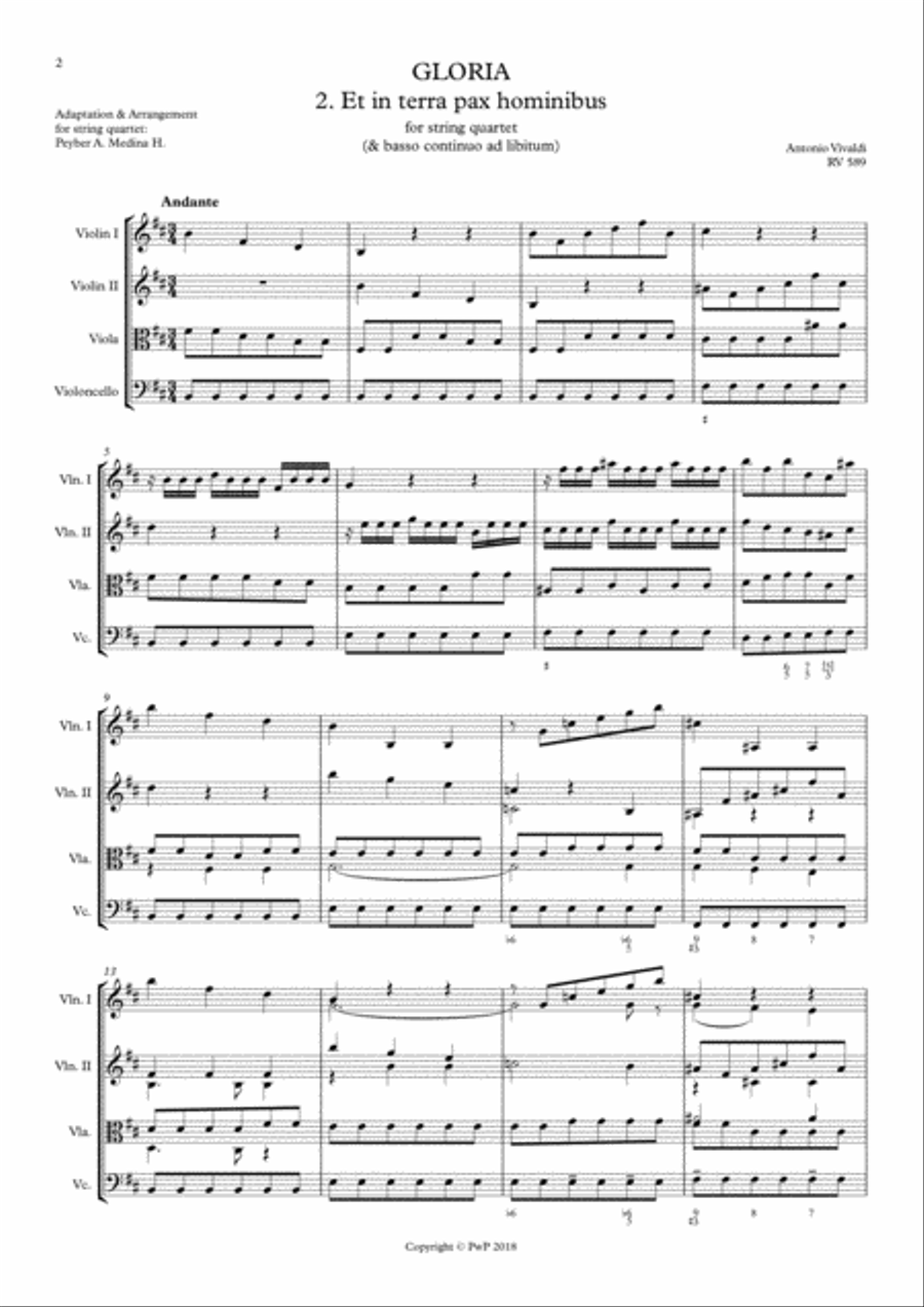 Vivaldi - RV 589, GLORIA - 2. Et In Terra Pax Hominibus, for string quartet String Quartet scores gallery preview page 2