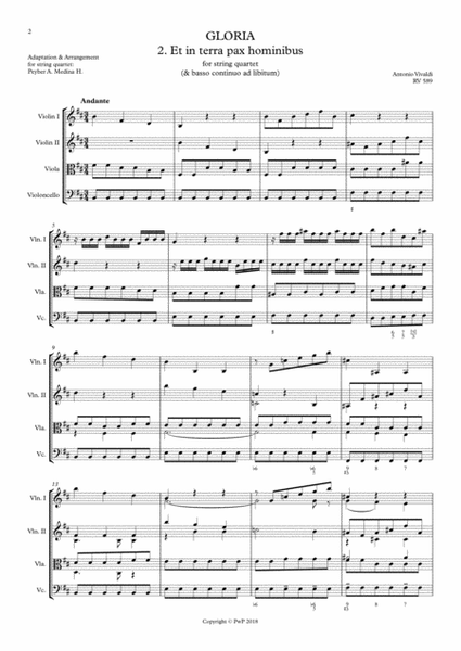 Vivaldi - RV 589, GLORIA - 2. Et In Terra Pax Hominibus, for string quartet image number null