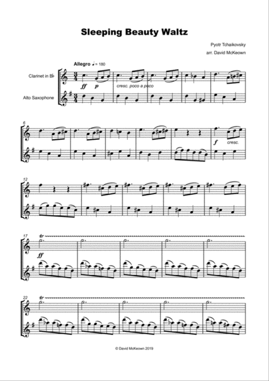 The Sleeping Beauty Waltz by Tchaikovsky, for Clarinet and Alto Saxophone Duet Woodwind Duet scores gallery preview page 2