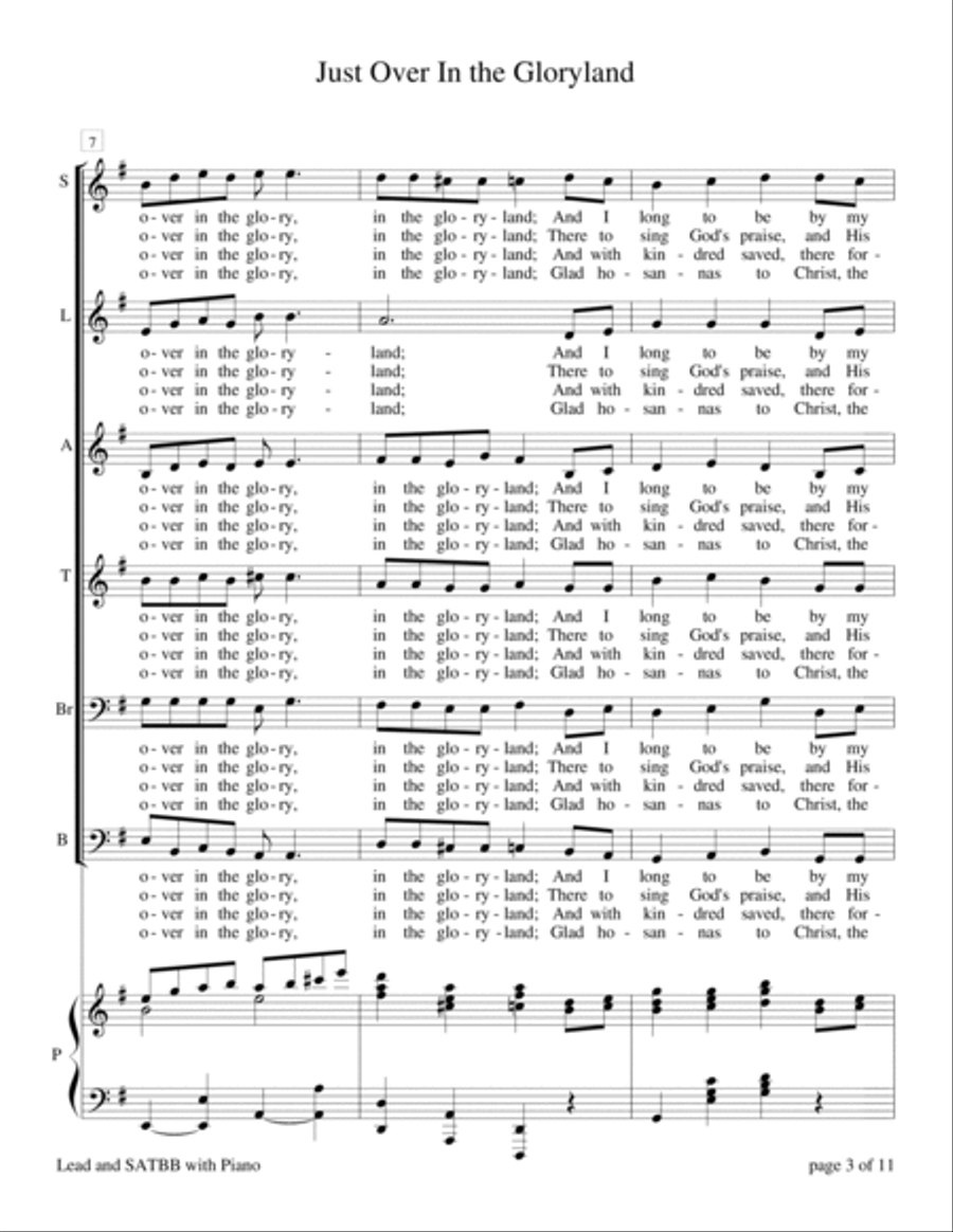 Just Over In the Gloryland (for SSATBB choir A Cappella or with Piano Accompaniment) A Cappella scores gallery preview page 5