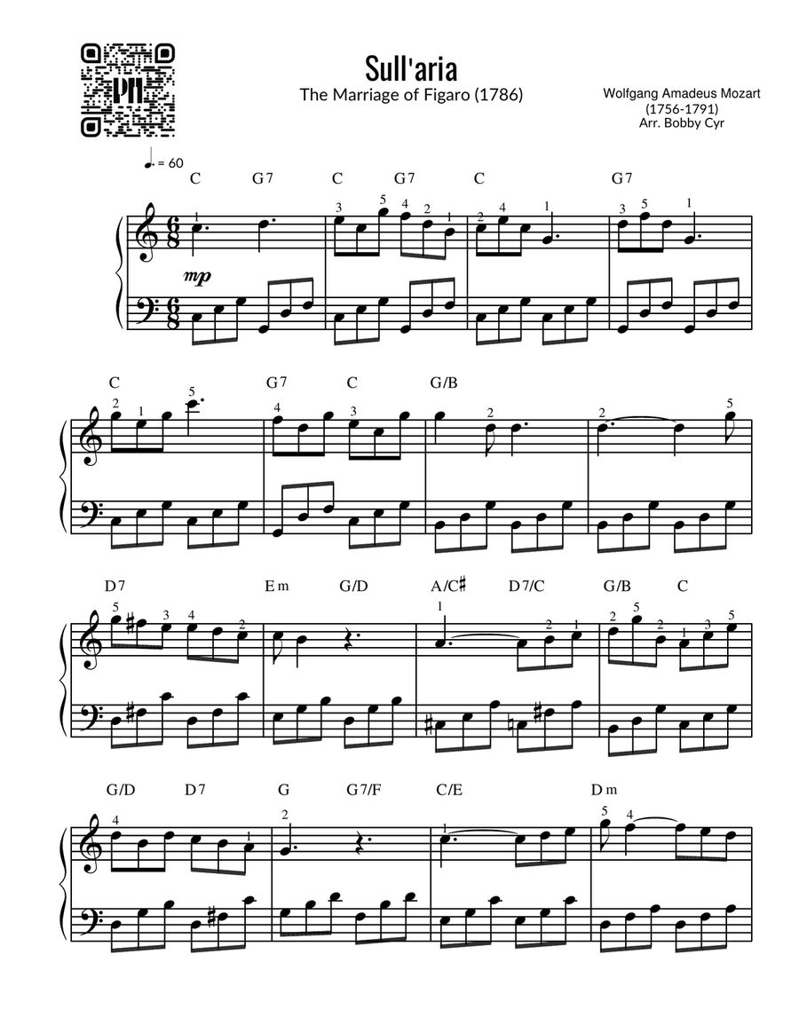 Sull'aria che soave zeffiretto - The Marriage of Figaro (Piano Solo) Easy Piano scores gallery preview page 1