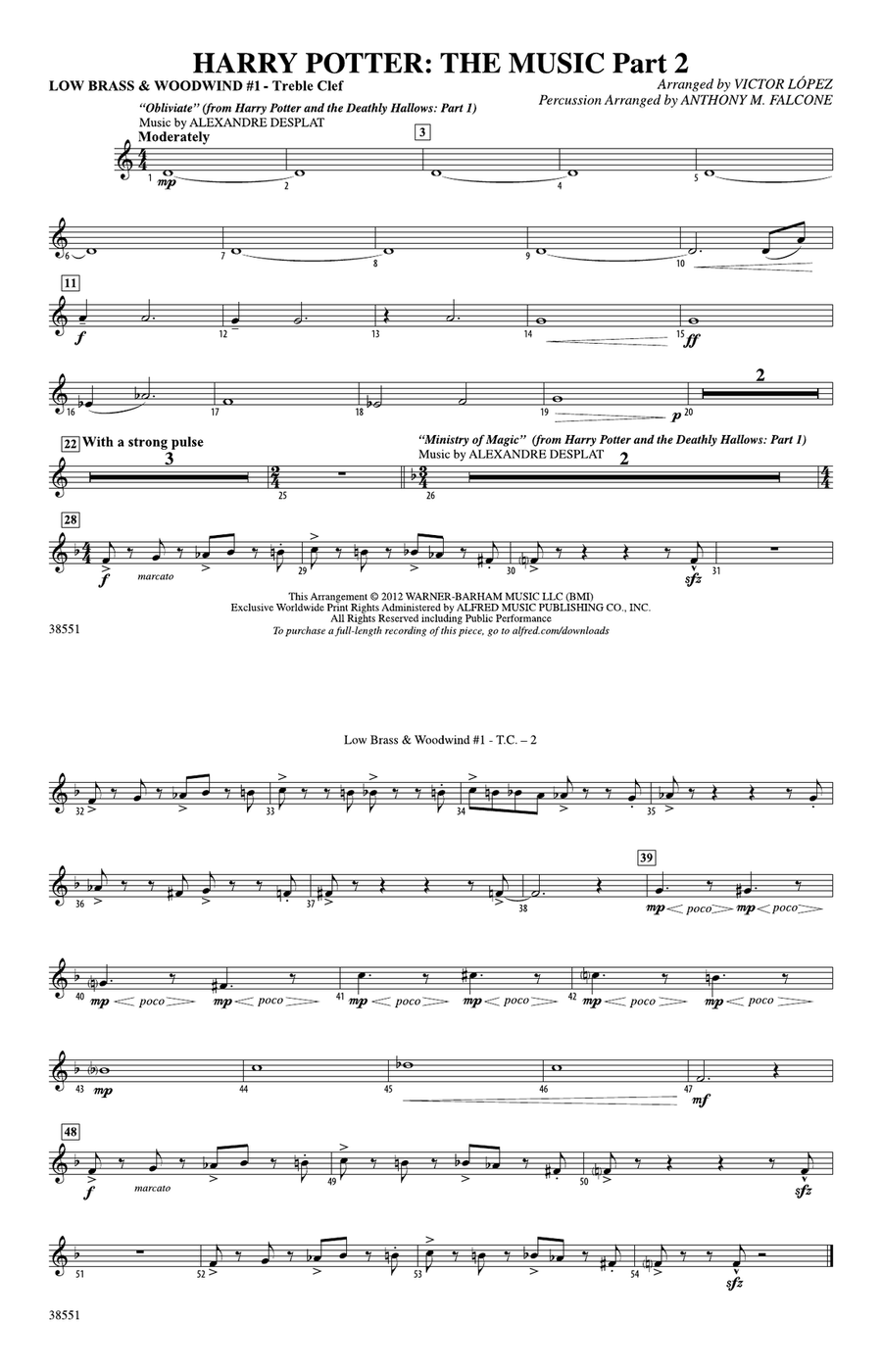 Harry Potter: The Music, Part 2: Low Brass & Woodwinds #1 - Treble Clef