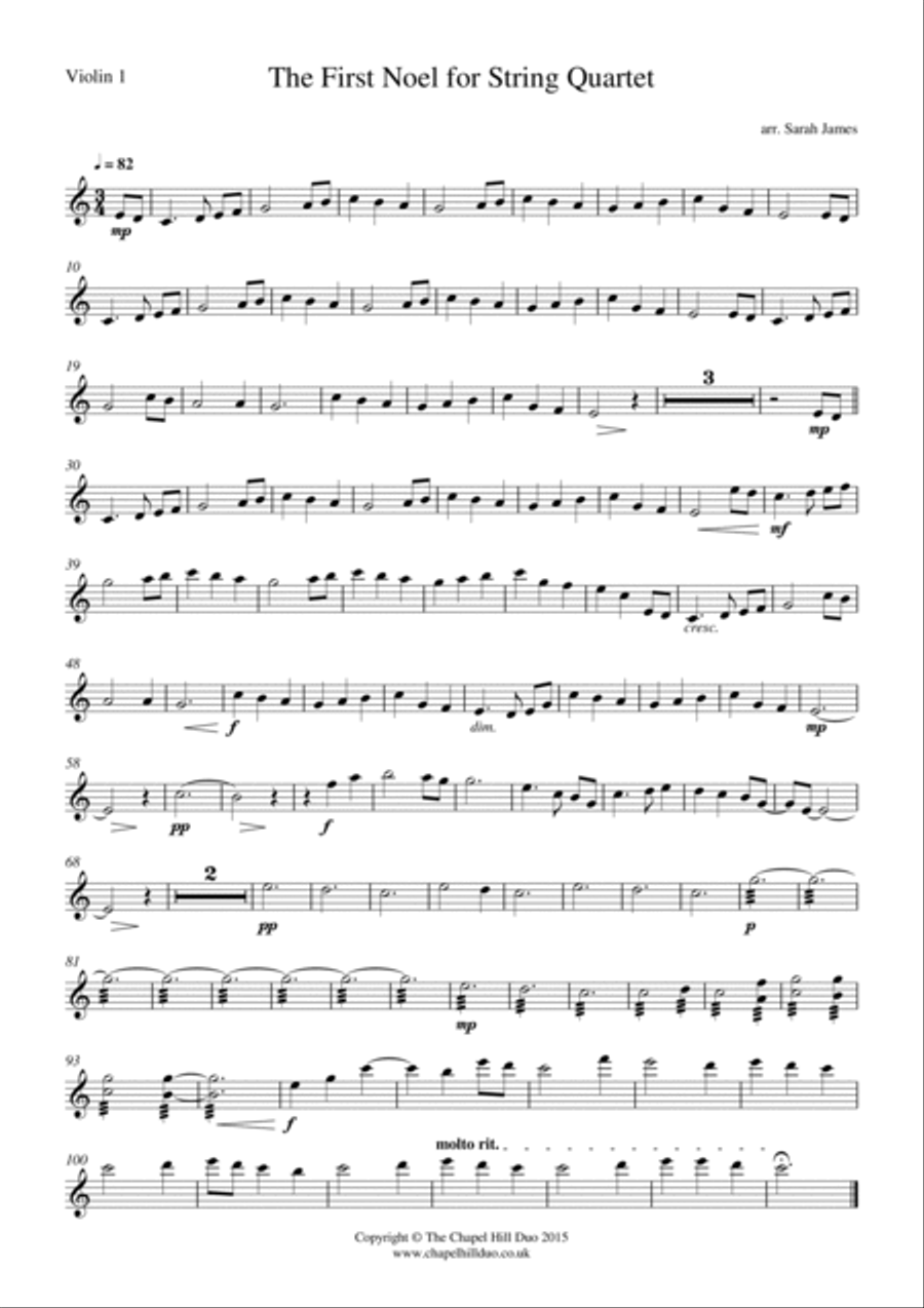 The First Noel for String Quartet - Full Length arrangement by the Chapel Hill Duo String Quartet scores gallery preview page 2