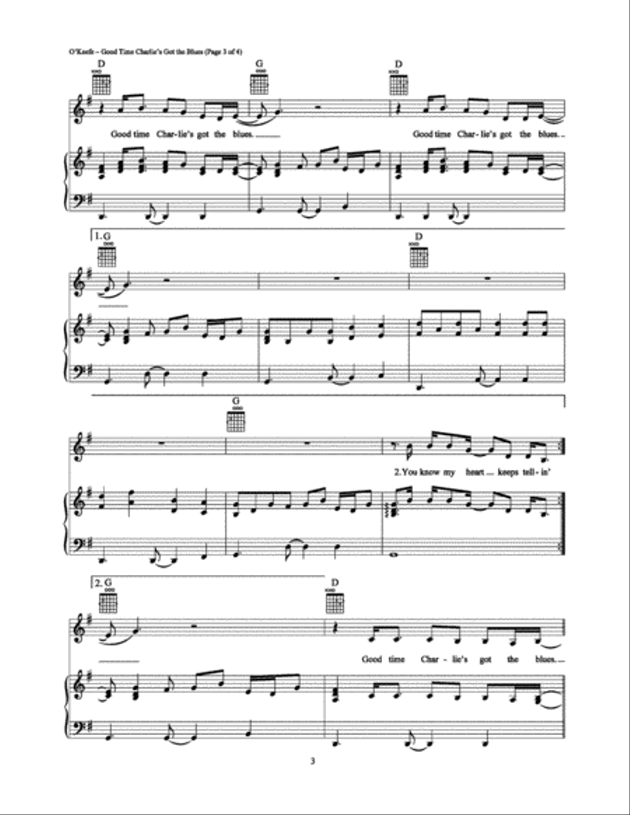 Good Time Charlie's Got the Blues Piano, Vocal, Guitar scores gallery preview page 3