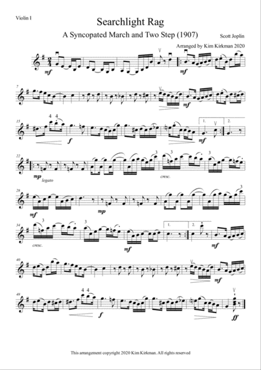 Searchlight Rag - Scott Joplin for string quartet/orchestra with optional piano Cello scores gallery preview page 6