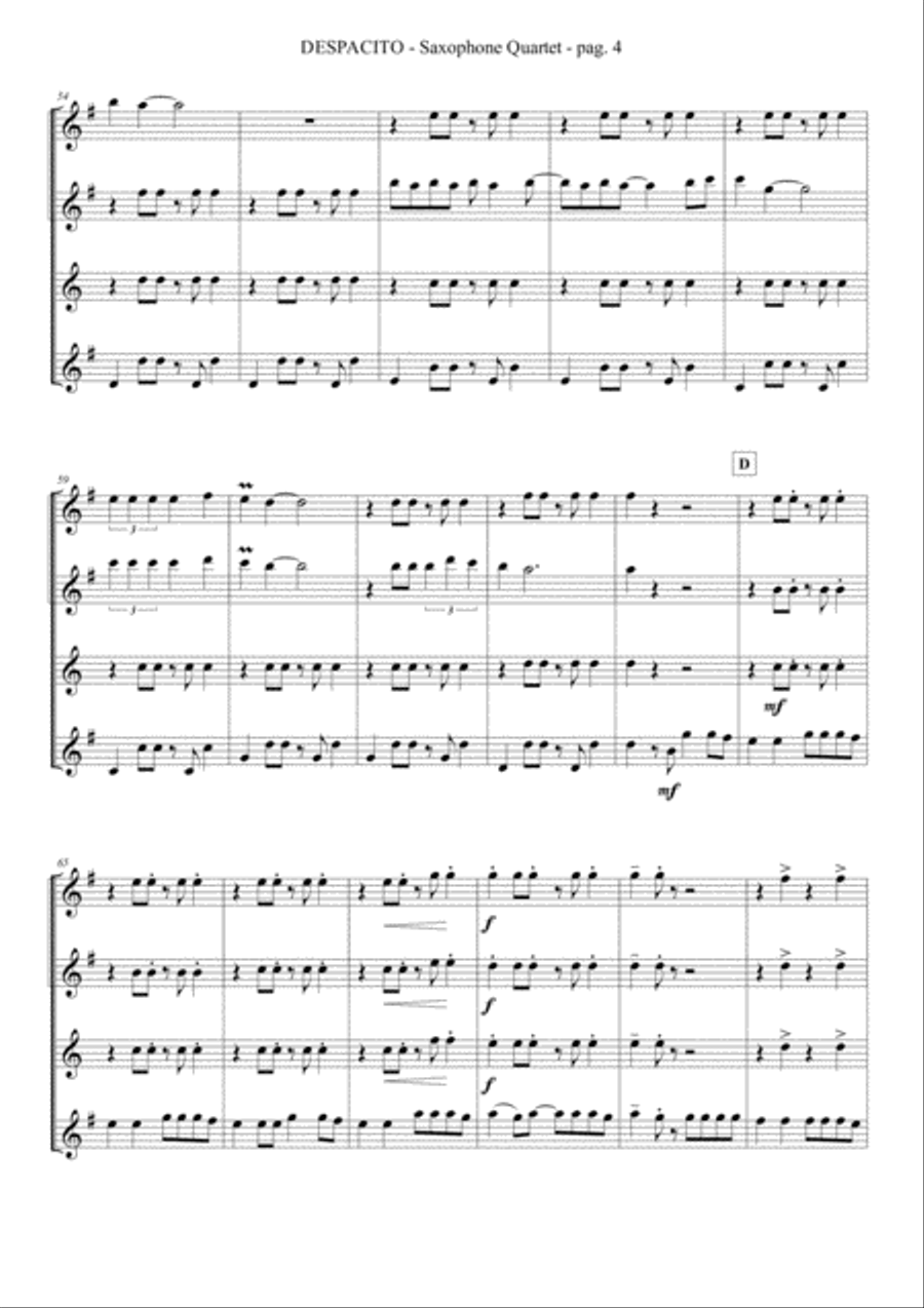 Despacito Despacito Saxophone Quartet scores gallery preview page 5