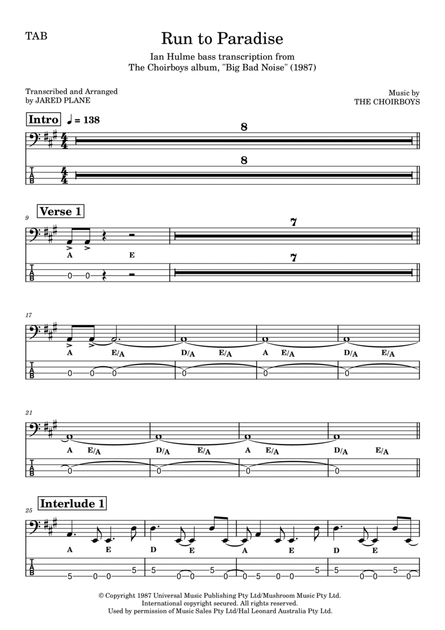 Run To Paradise Guitar Tablature scores gallery preview page 1