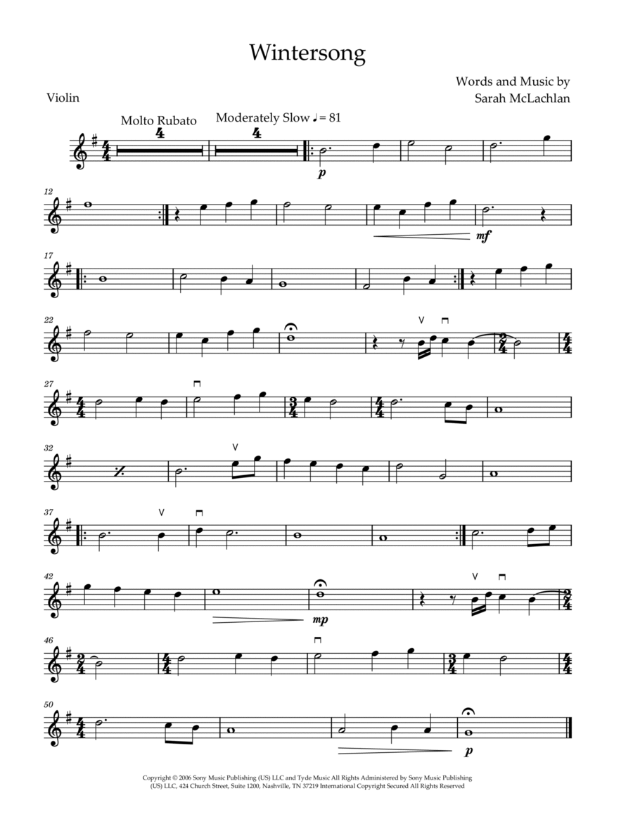 Wintersong Violin Solo scores gallery preview page 1