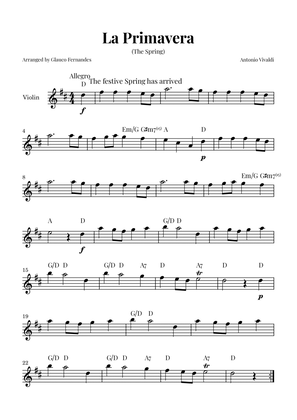 Book cover for La Primavera (The Spring) by Vivaldi - Violin Solo with Chord Notations