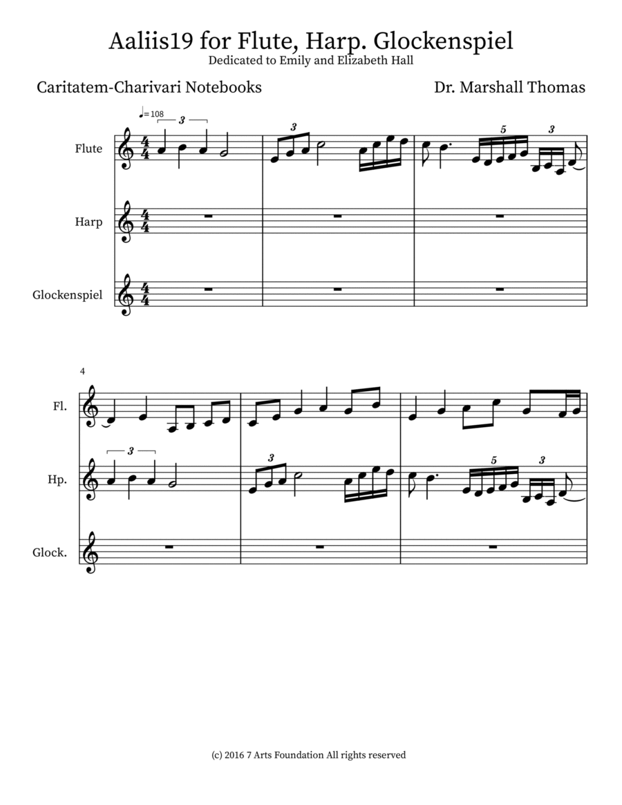 Aaliis19 for Flute, Harp. Glockenspiel Small Ensemble scores gallery preview page 1