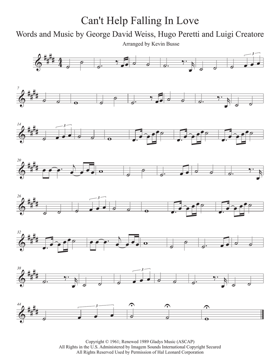Can't Help Falling In Love Can't Help Falling In Love Clarinet Solo scores gallery preview page 1