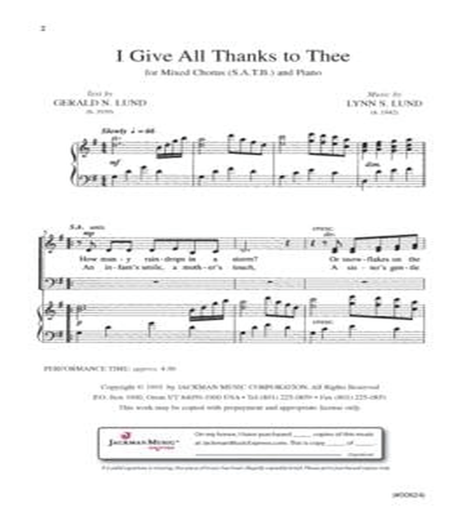 I Give All Thanks to Thee - SATB 4-Part scores gallery preview page 2
