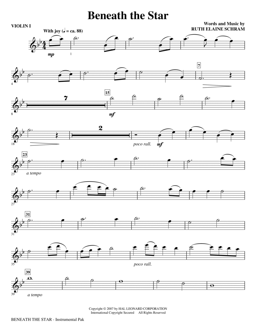 Beneath The Star - Violin 1 Choir scores gallery preview page 1