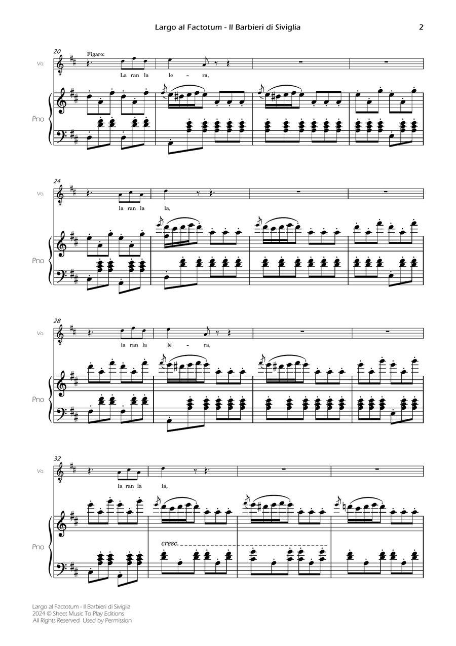 Largo al Factotum - Voice and Piano - D Major (Full Score) Piano, Vocal scores gallery preview page 2