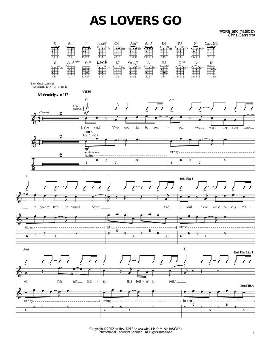 As Lovers Go Acoustic Guitar scores gallery preview page 1