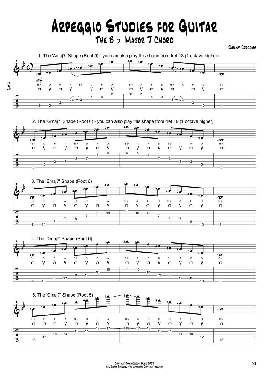 Arpeggio Studies for Guitar - The Bb Major 7 Chord Electric Guitar scores gallery preview page 1