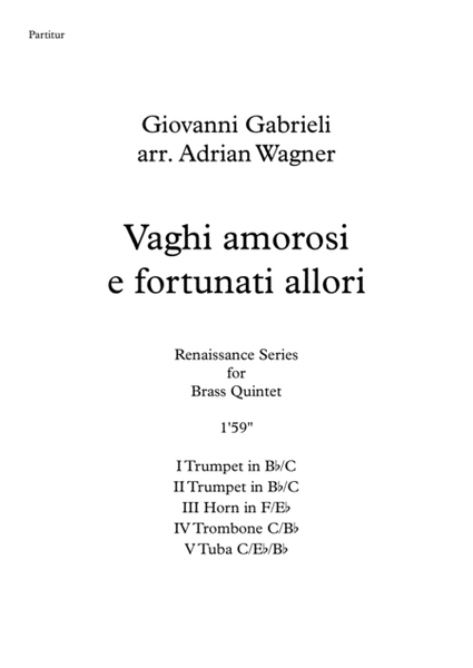 Vagi amorosi e fortunati allori (Giovanni Gabrieli) Brass Quintet arr. Adrian Wagner image number null