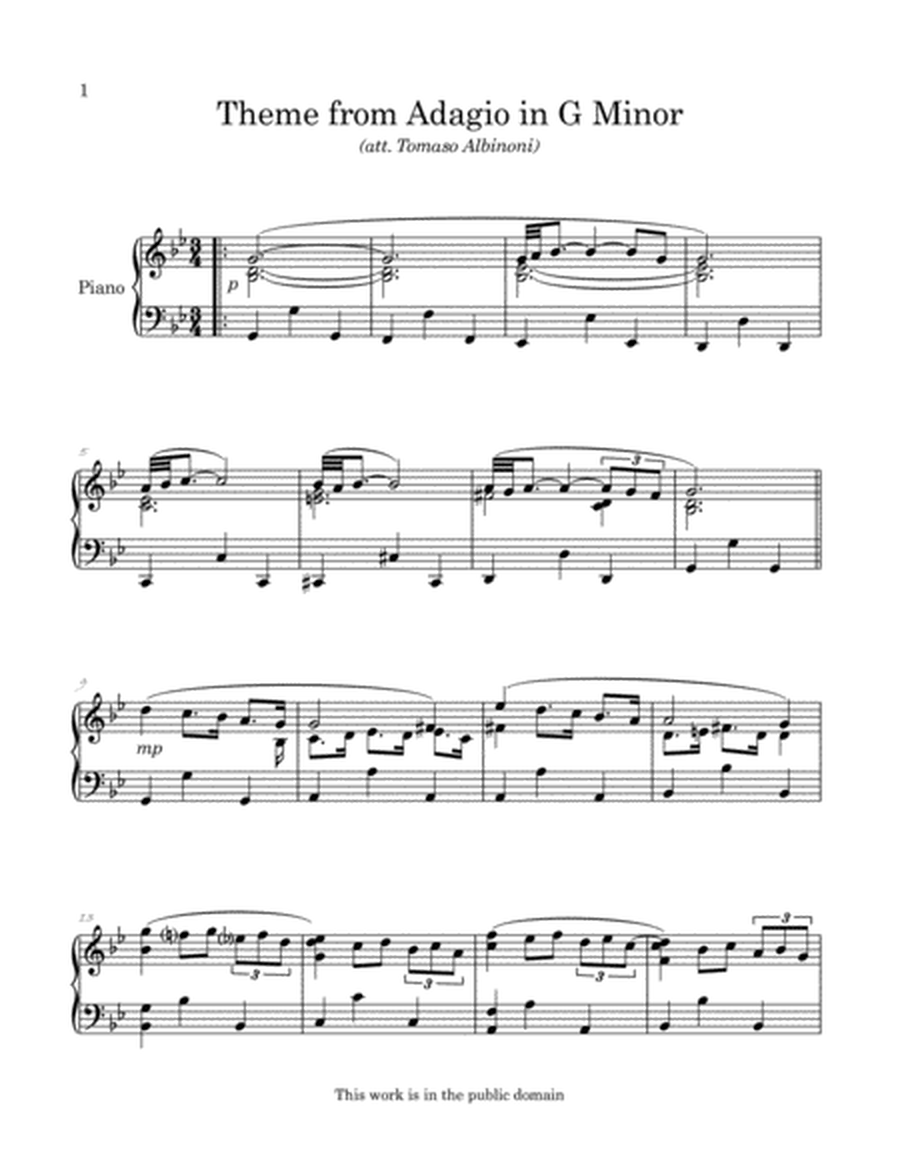 Theme from Albinoni's Adagio in G Minor arranged for intermediate piano image number null