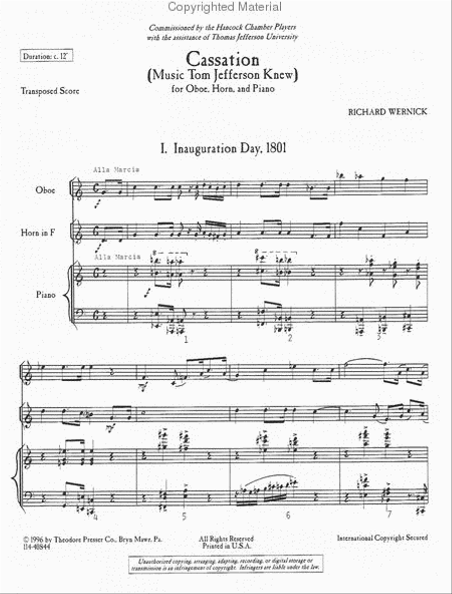 Cassation (Music Tom Jefferson Knew) Chamber Music scores gallery preview page 2