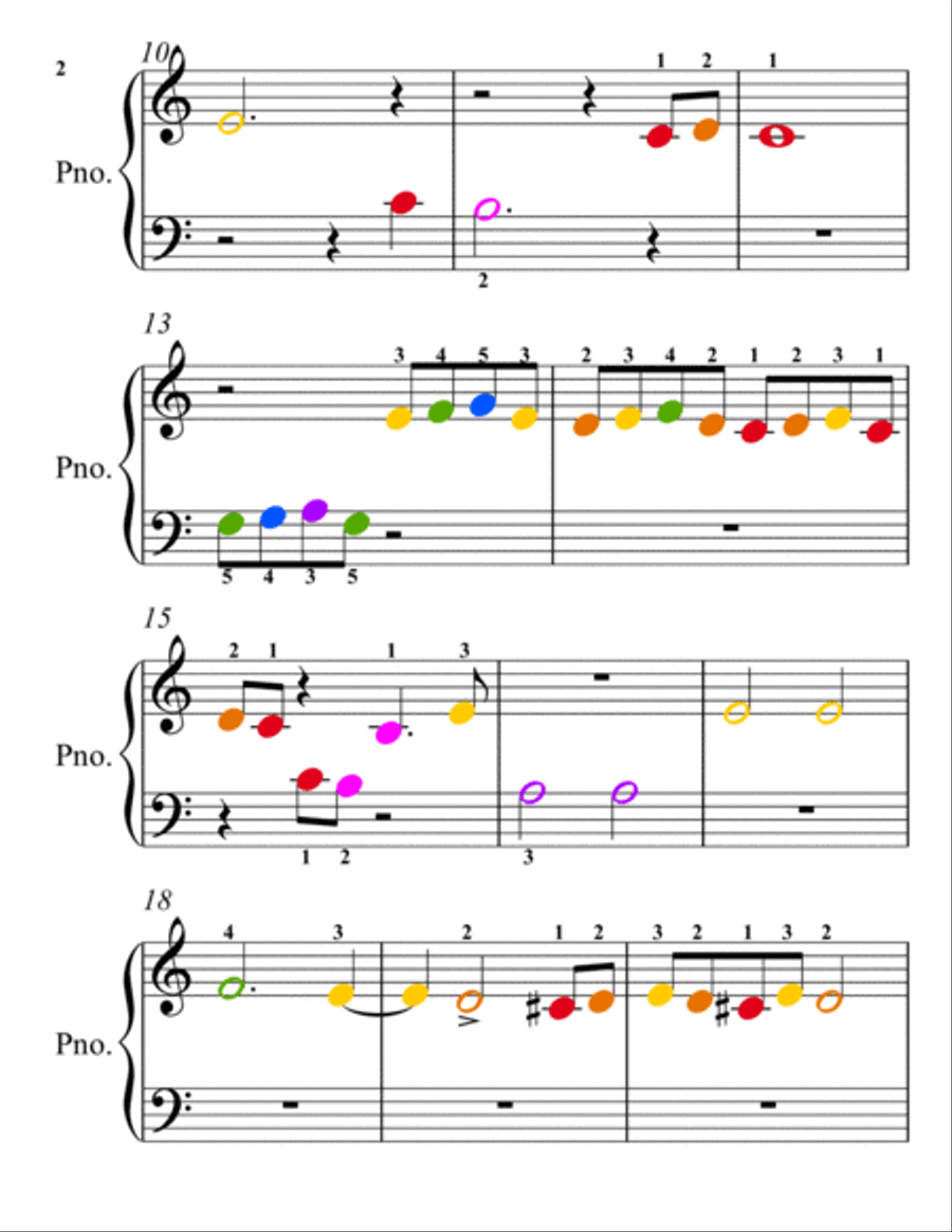 Hungarian Dance Number 5 Beginner Piano Sheet Music with Colored Notation Hungarian Dance Number 5 Beginner Piano Sheet Music with Colored Notation Easy Piano scores gallery preview page 3