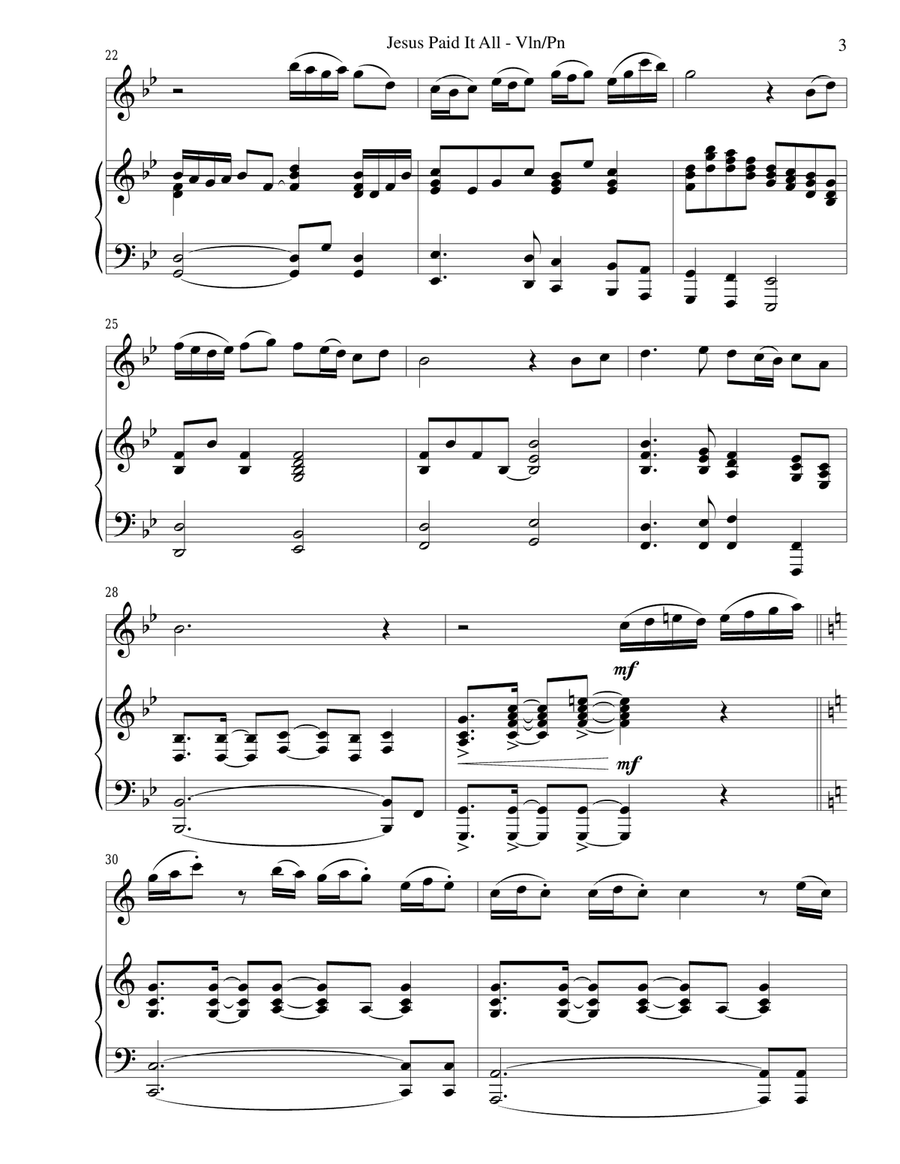 JESUS PAID IT ALL (Vln and Piano with Vln Part) Violin scores gallery preview page 3