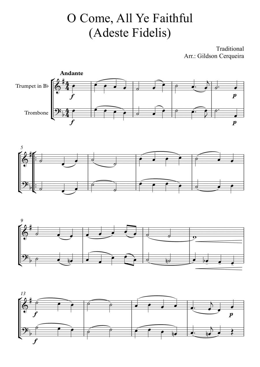 O Come, All Ye Faithful (Adeste Fidelis) Brass Duet scores gallery preview page 1
