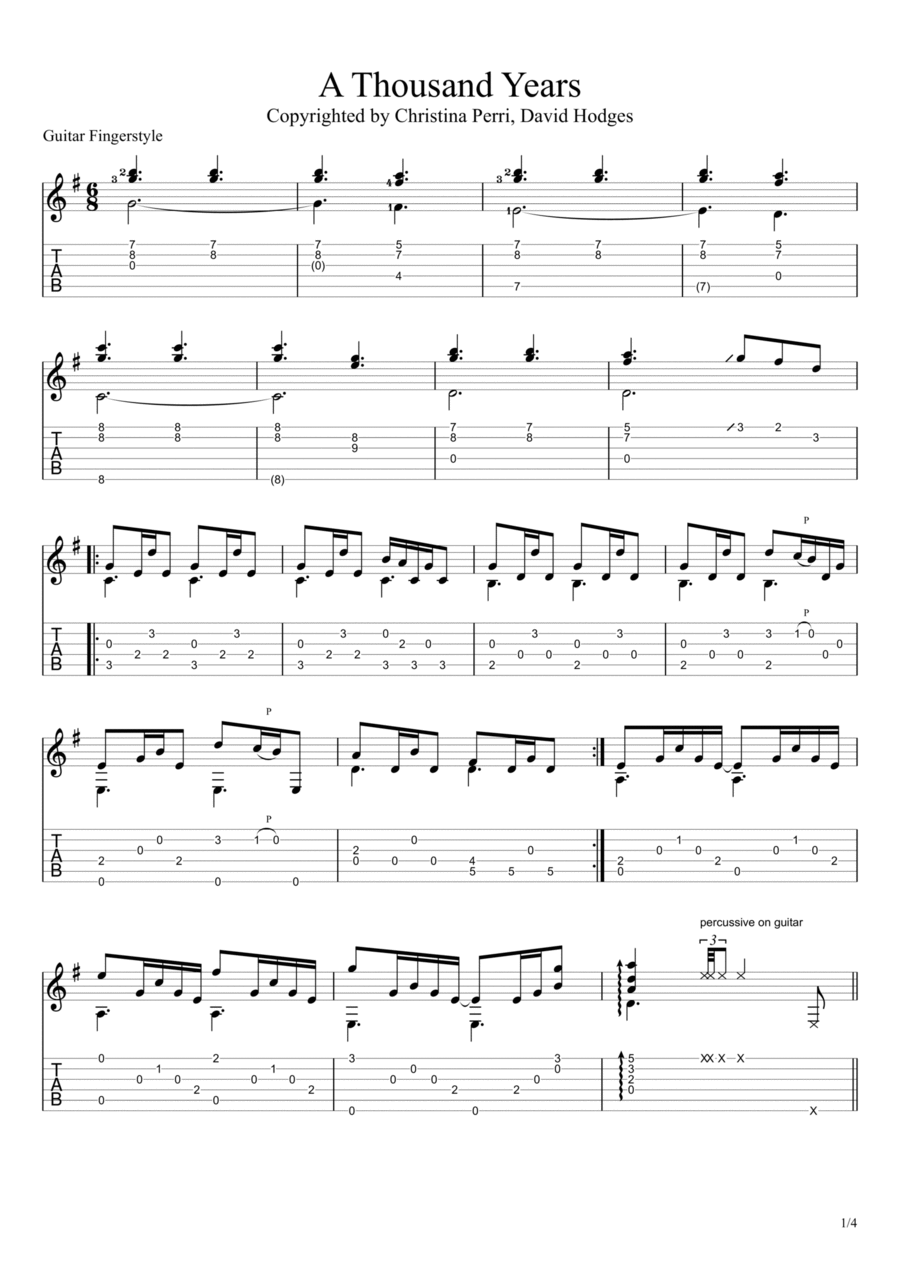 A Thousand Years Electric Guitar scores gallery preview page 1
