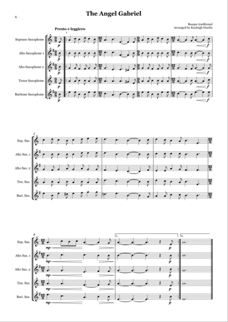 Christmas Carol Selection vol. 1 for SAATB saxophone quintet Saxophone Quintet scores gallery preview page 6