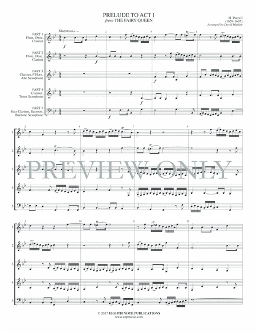 Prelude to Act I from The Fairy Queen Woodwind Ensemble scores gallery preview page 3
