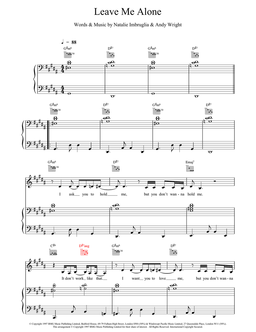 Leave Me Alone Leave Me Alone Piano, Vocal, Guitar scores gallery preview page 1