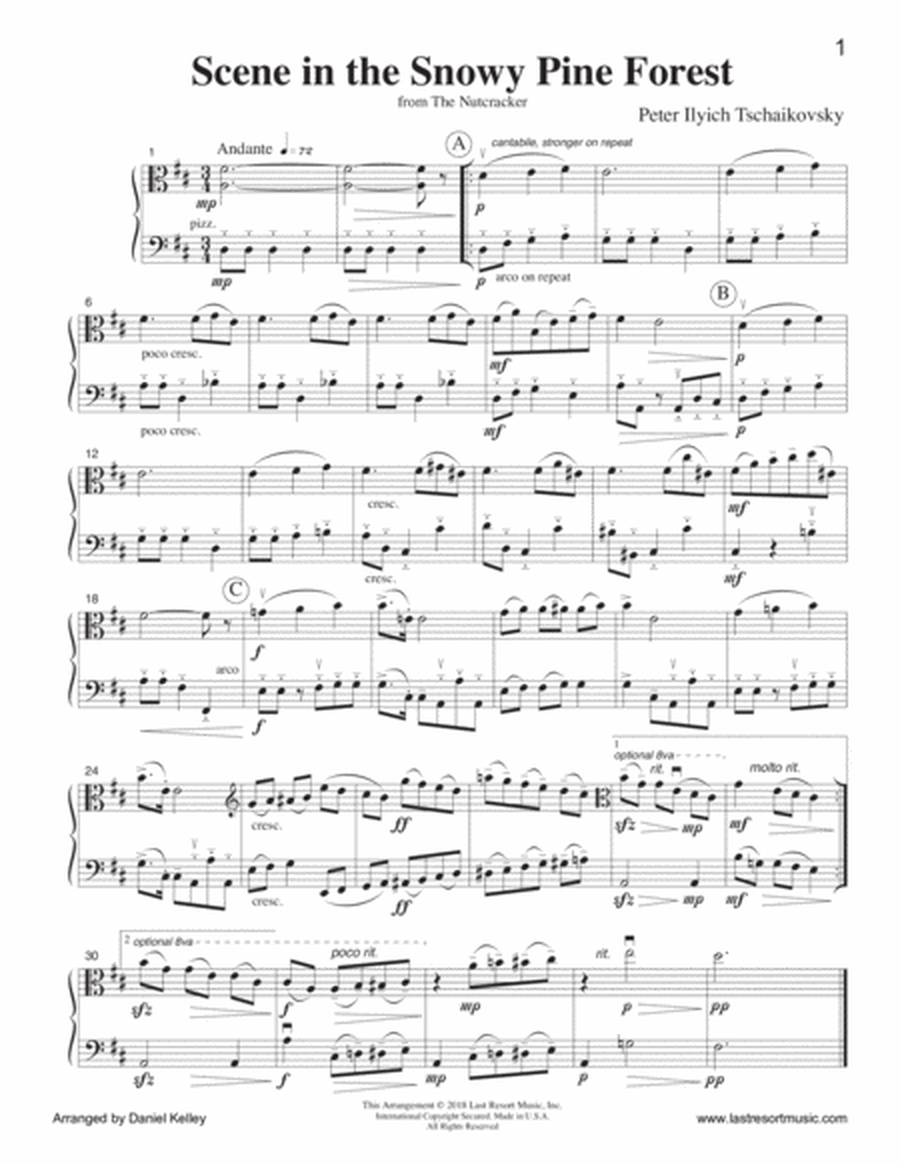 Scene in the Snowy Pine Forest from The Nutcracker - Duet - for Viola & Cello (or Bassoon) - Music f