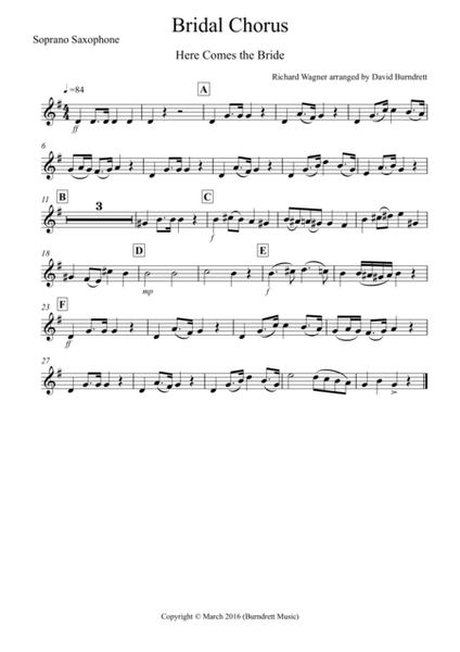 Bridal Chorus "Here Comes The Bride" for Saxophone Quartet image number null