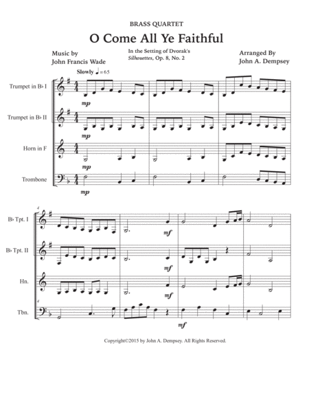 O Come All Ye Faithful (Brass Quartet): Two Trumpets, Horn in F and Trombone image number null