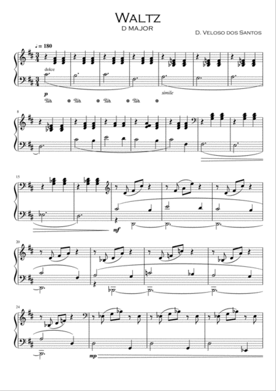 Waltz (Valsa) - D Major (Ré Maior) Piano Method scores gallery preview page 1
