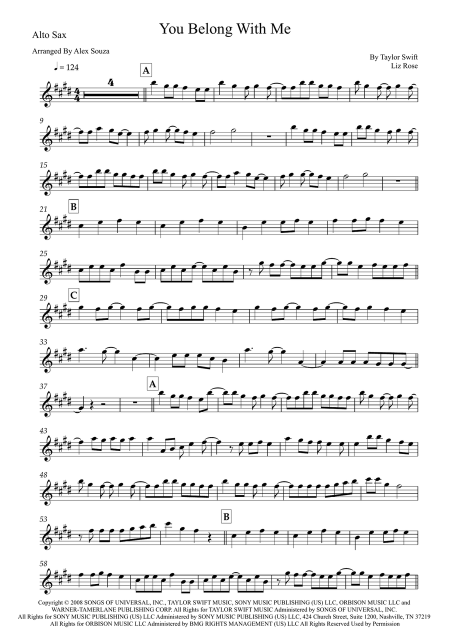 You Belong With Me You Belong With Me Alto Saxophone scores gallery preview page 1