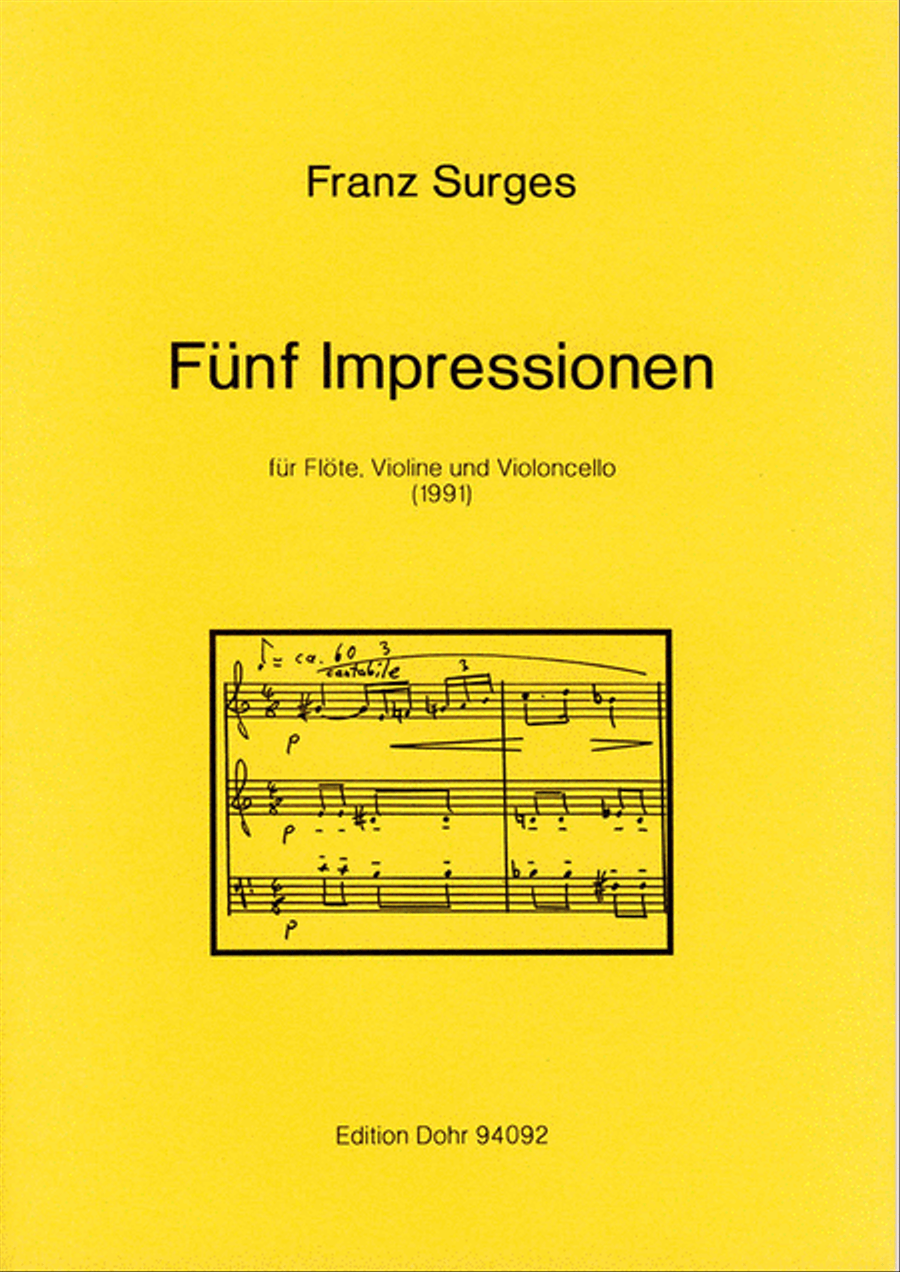 Fünf Impressionen für Flöte, Violine und Violoncello (1991) Flute scores gallery preview page 1