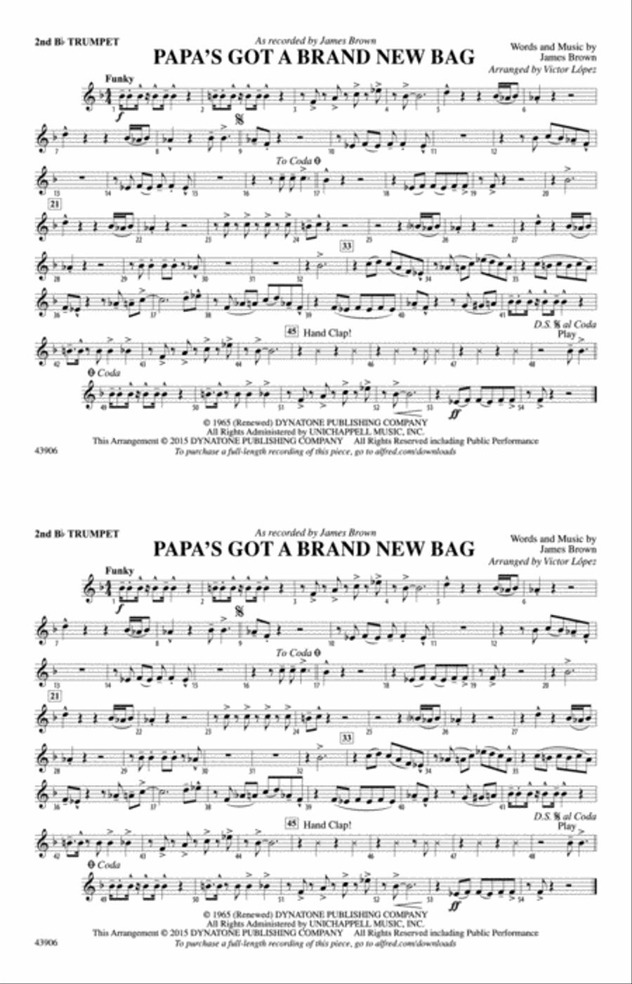 Papa's Got a Brand New Bag: 2nd B-flat Trumpet Marching Band scores gallery preview page 1