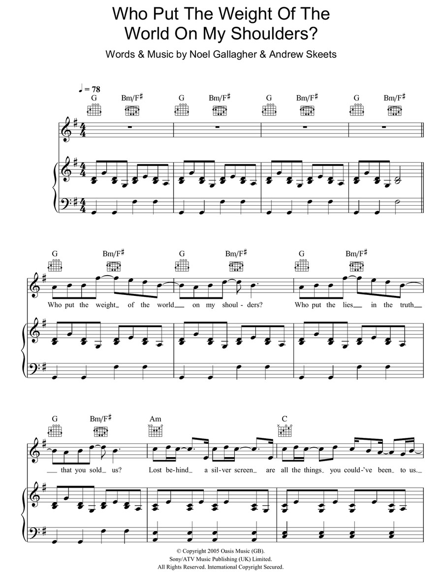 Who Put The Weight Of The World On My Shoulders? Piano, Vocal, Guitar scores gallery preview page 1