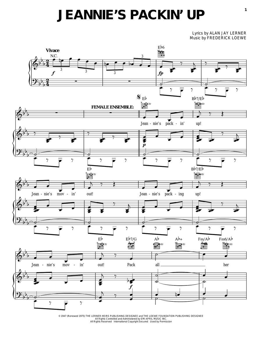 Jeannie's Packin' Up Piano, Vocal, Guitar scores gallery preview page 1