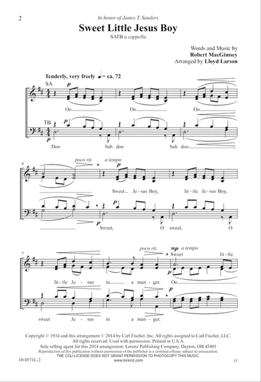 Sweet Little Jesus Boy Sweet Little Jesus Boy 4-Part scores gallery preview page 3