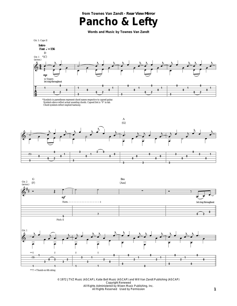 Pancho And Lefty Acoustic Guitar scores gallery preview page 1