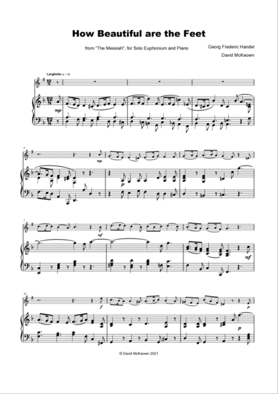 How Beautiful are the Feet, (from the Messiah), by Handel, for Solo Euphonioum and Piano Euphonium scores gallery preview page 2
