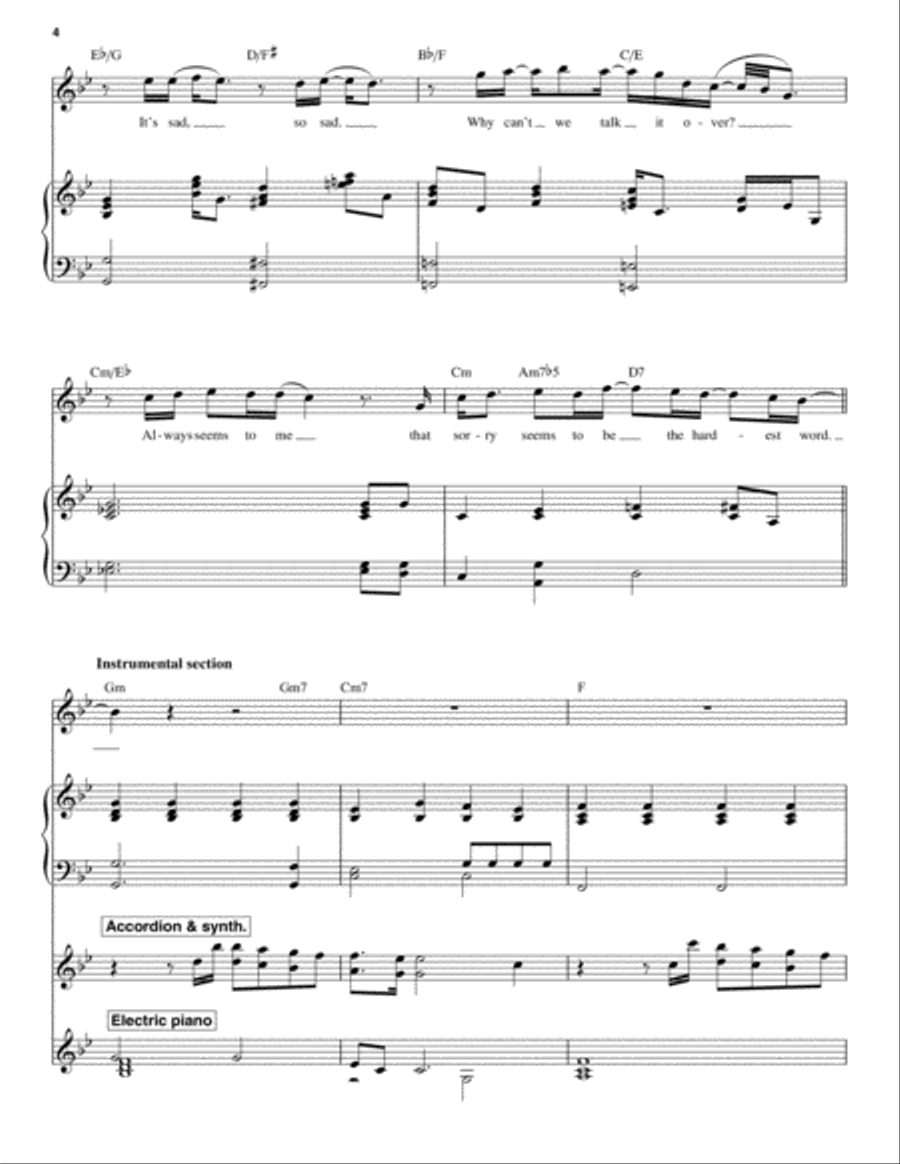 Sorry Seems To Be The Hardest Word Piano scores gallery preview page 4